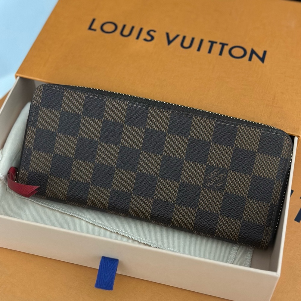 Louis Vuitton Damier Ebene Wallet with Red Accent